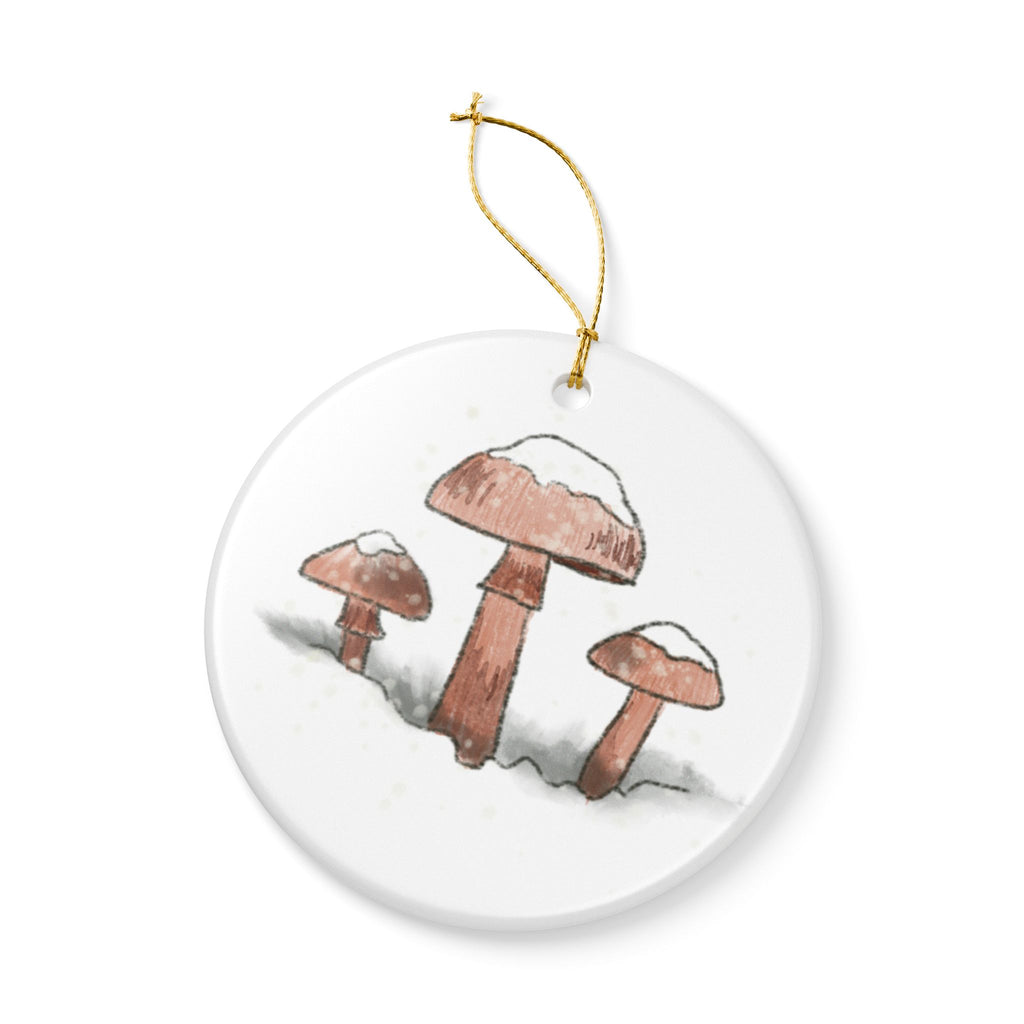 Snowy Mushrooms Ceramic Ornament