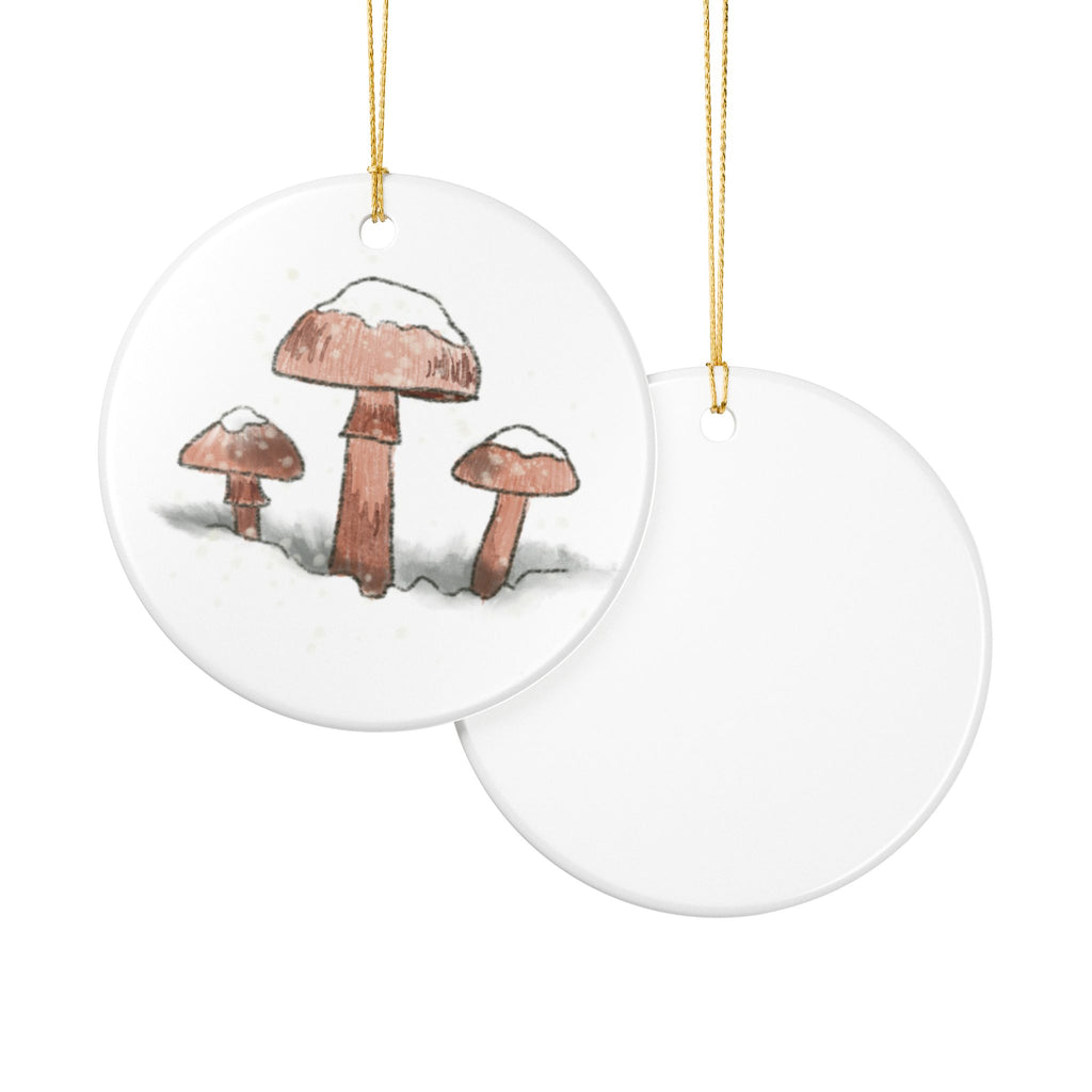 Snowy Mushrooms Ceramic Ornament