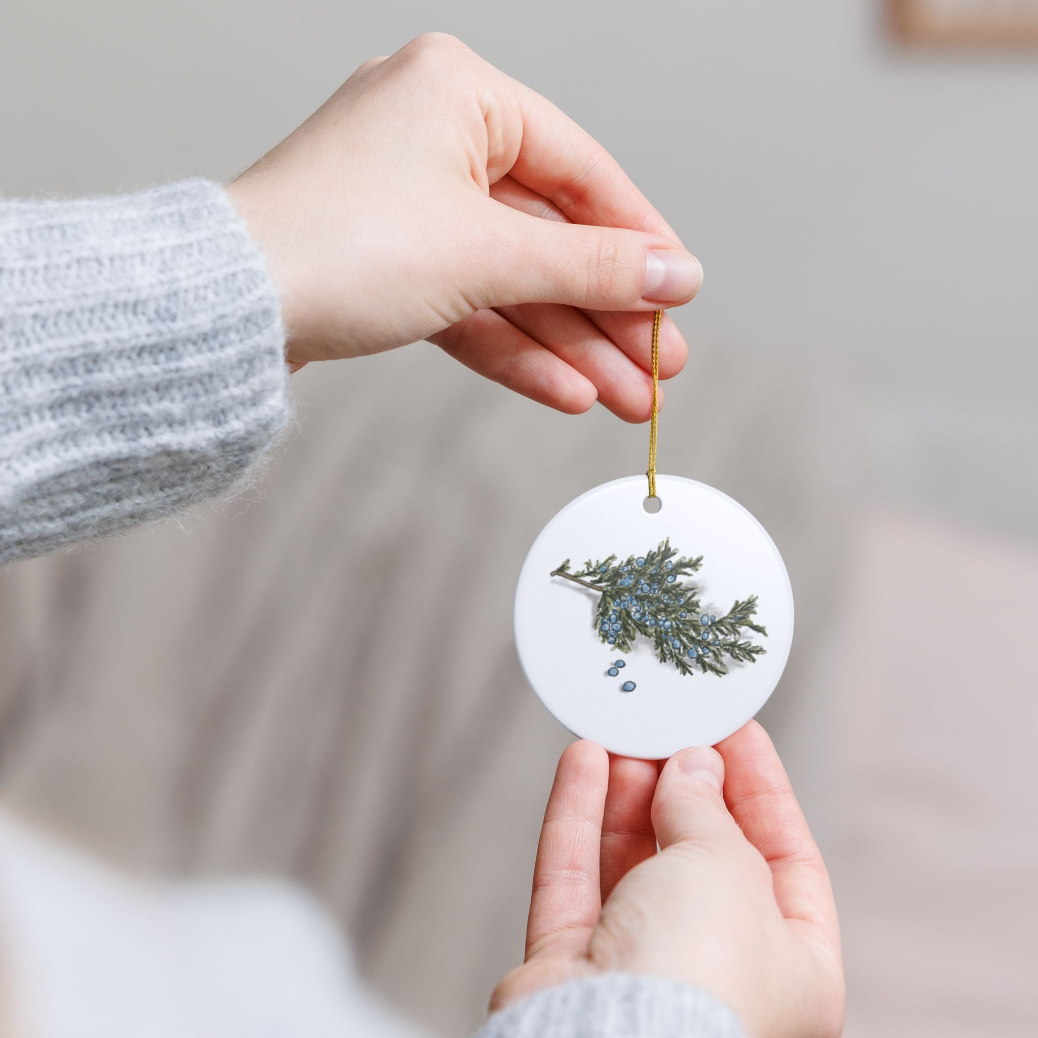 Juniper Sprig Ceramic Ornament