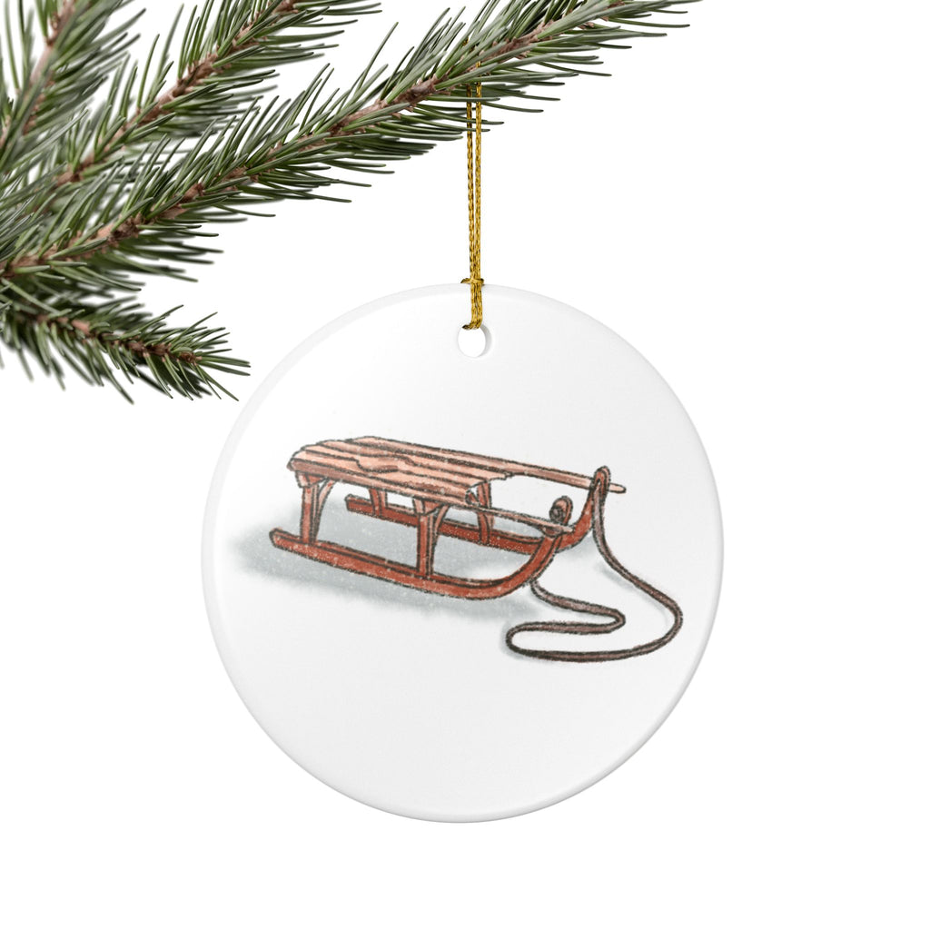Wooden Sled Ceramic Ornament