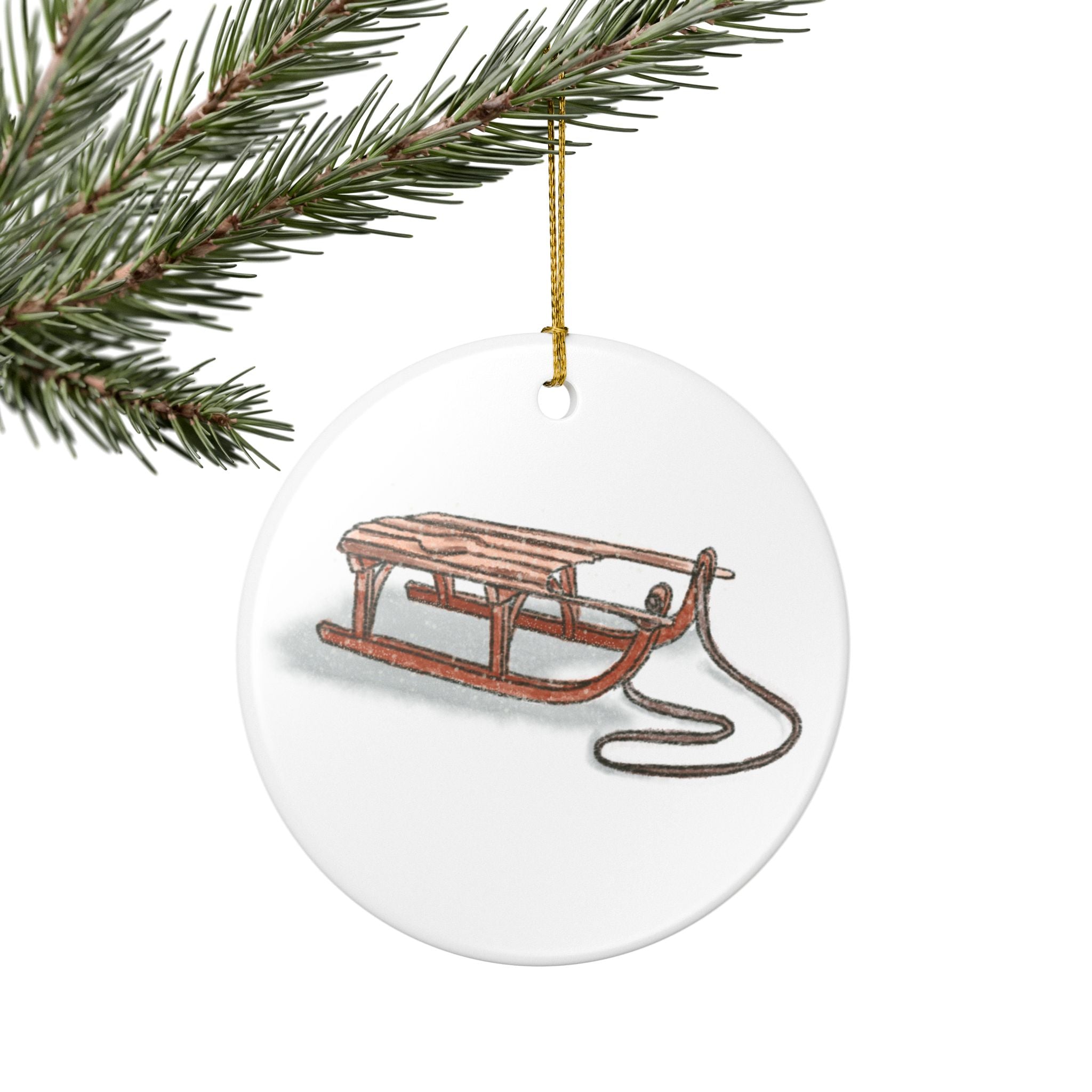 Wooden Sled Ceramic Ornament