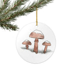 Snowy Mushrooms Ceramic Ornament