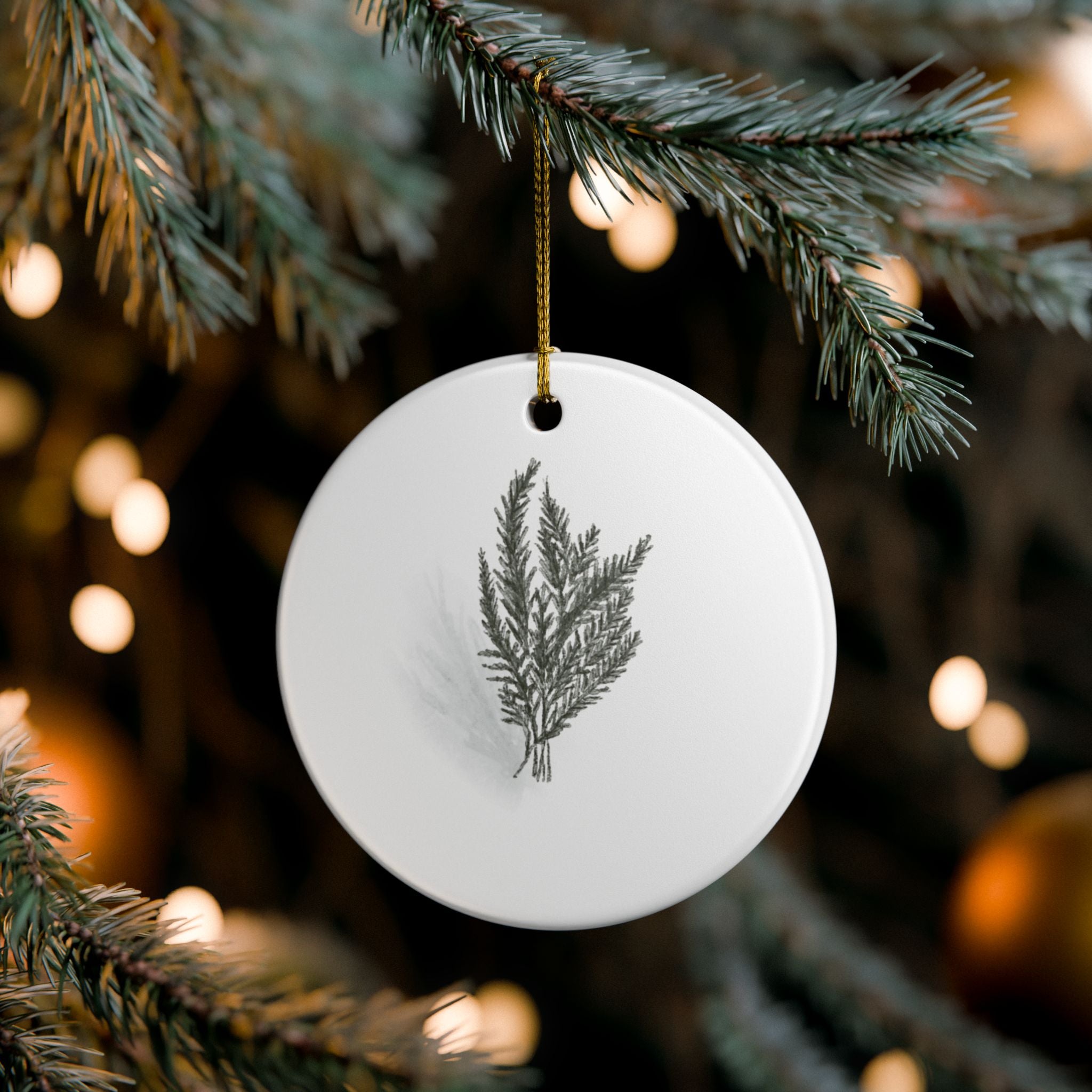 Cedar Bough Ceramic Ornament