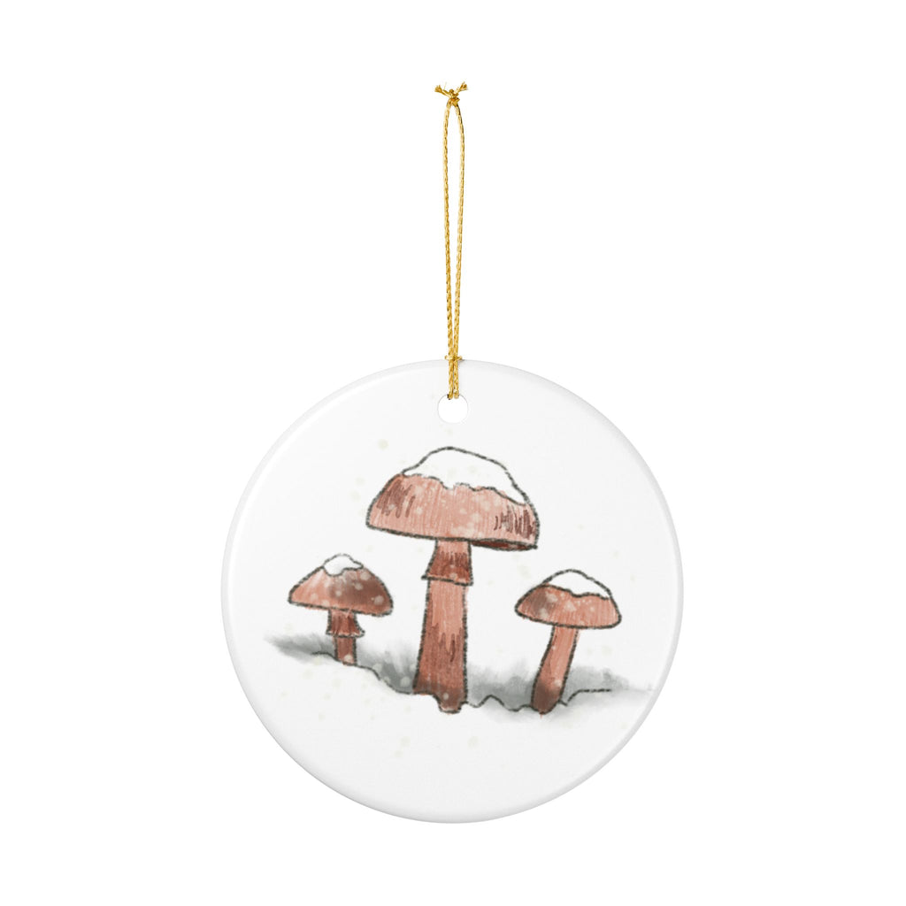 Snowy Mushrooms Ceramic Ornament