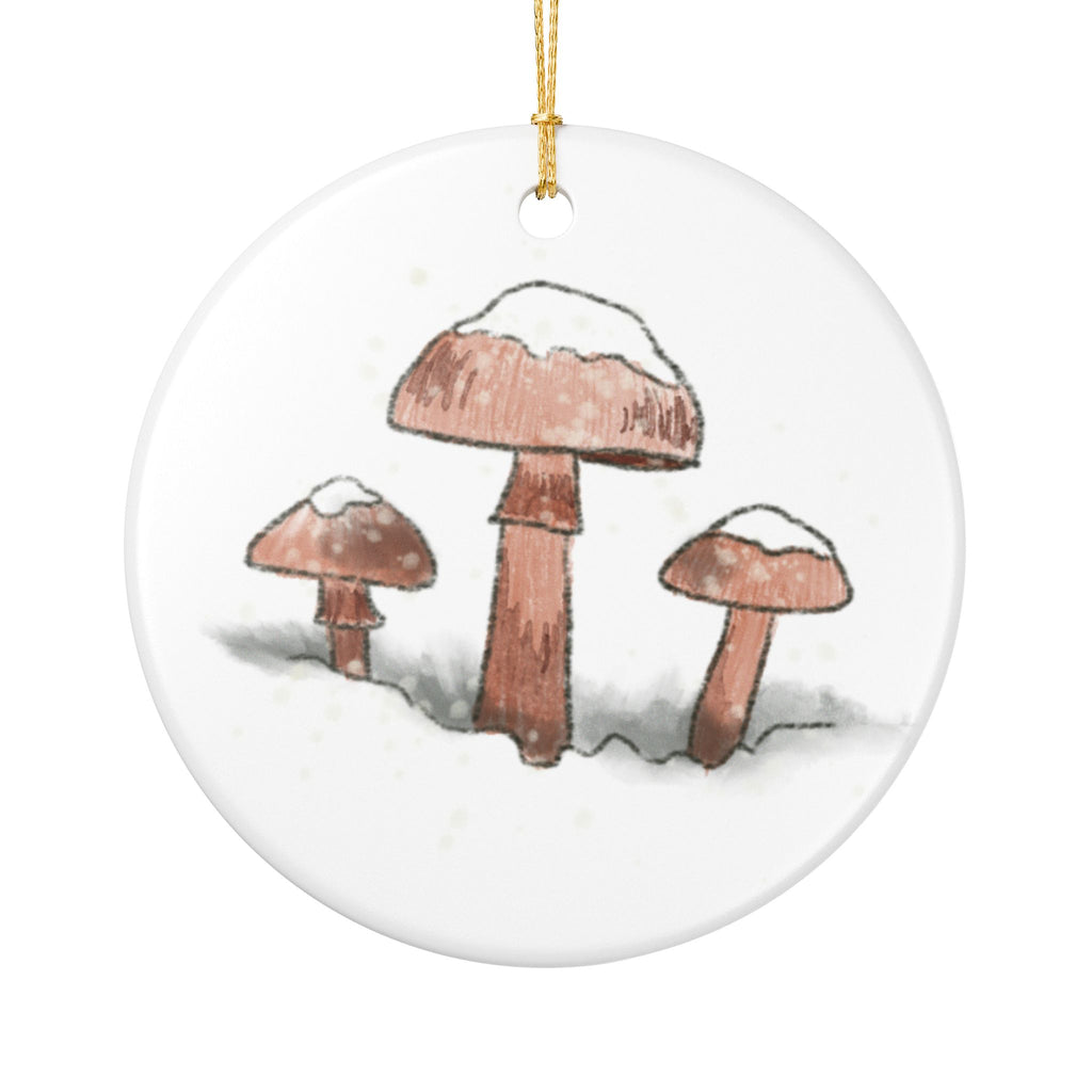 Snowy Mushrooms Ceramic Ornament