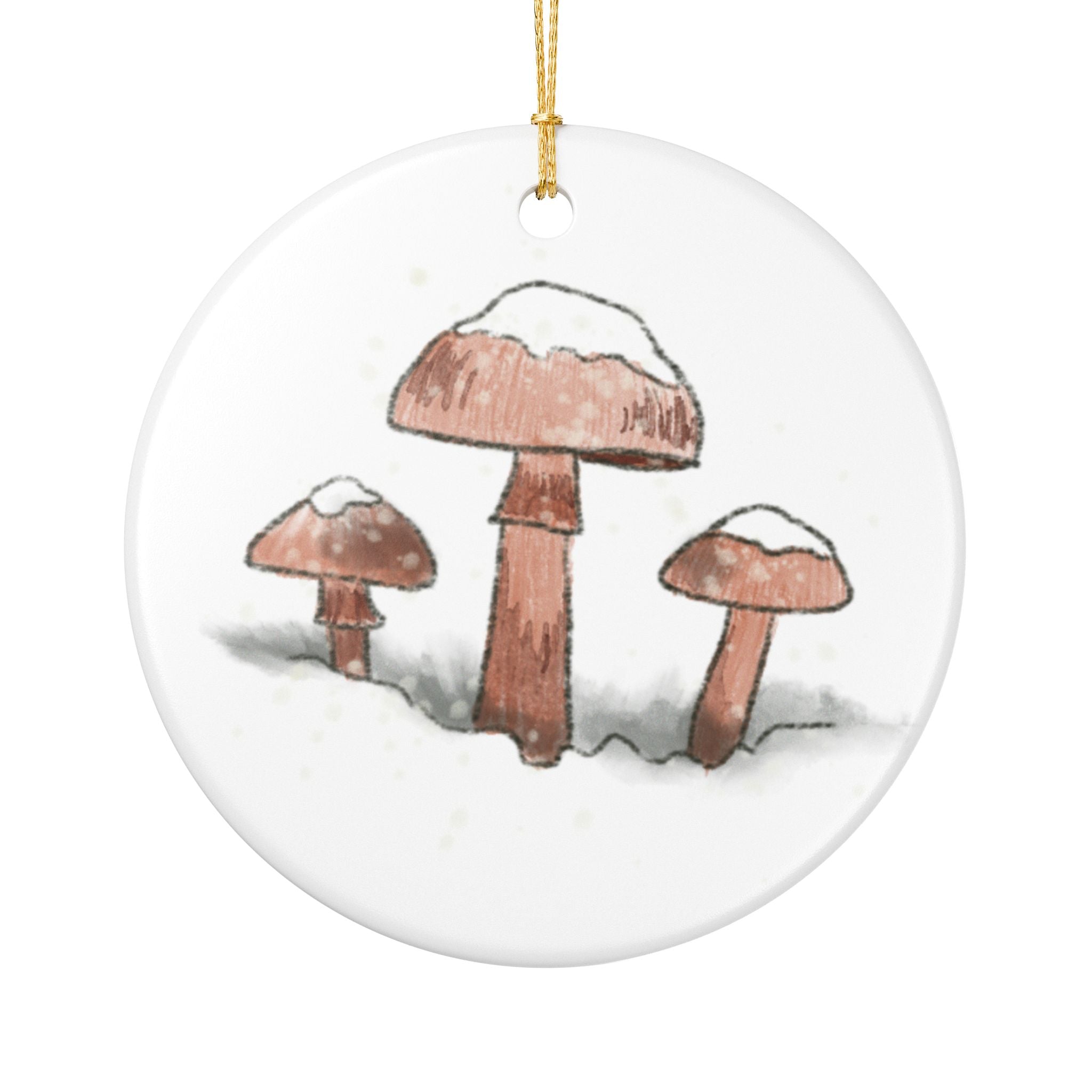 Snowy Mushrooms Ceramic Ornament