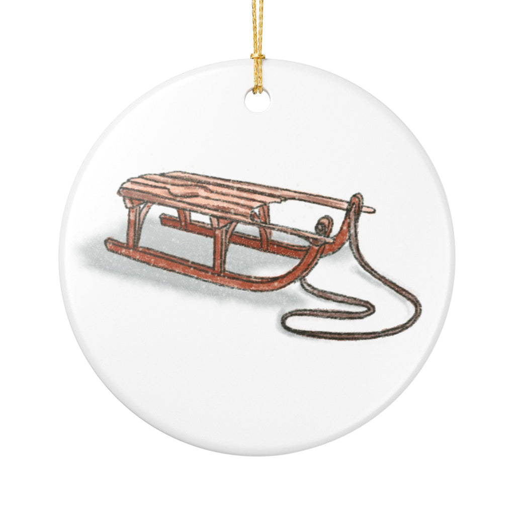 Wooden Sled Ceramic Ornament