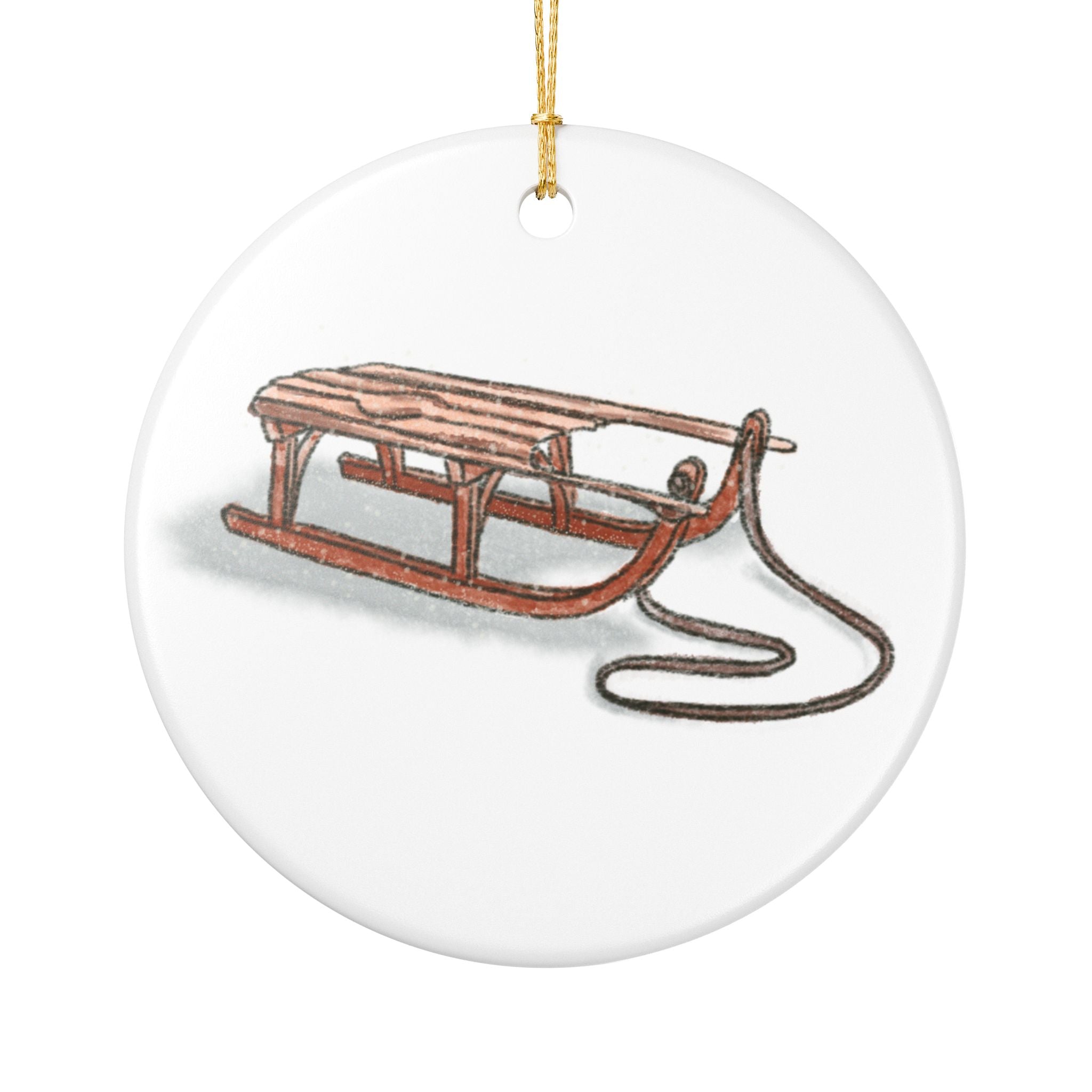 Wooden Sled Ceramic Ornament