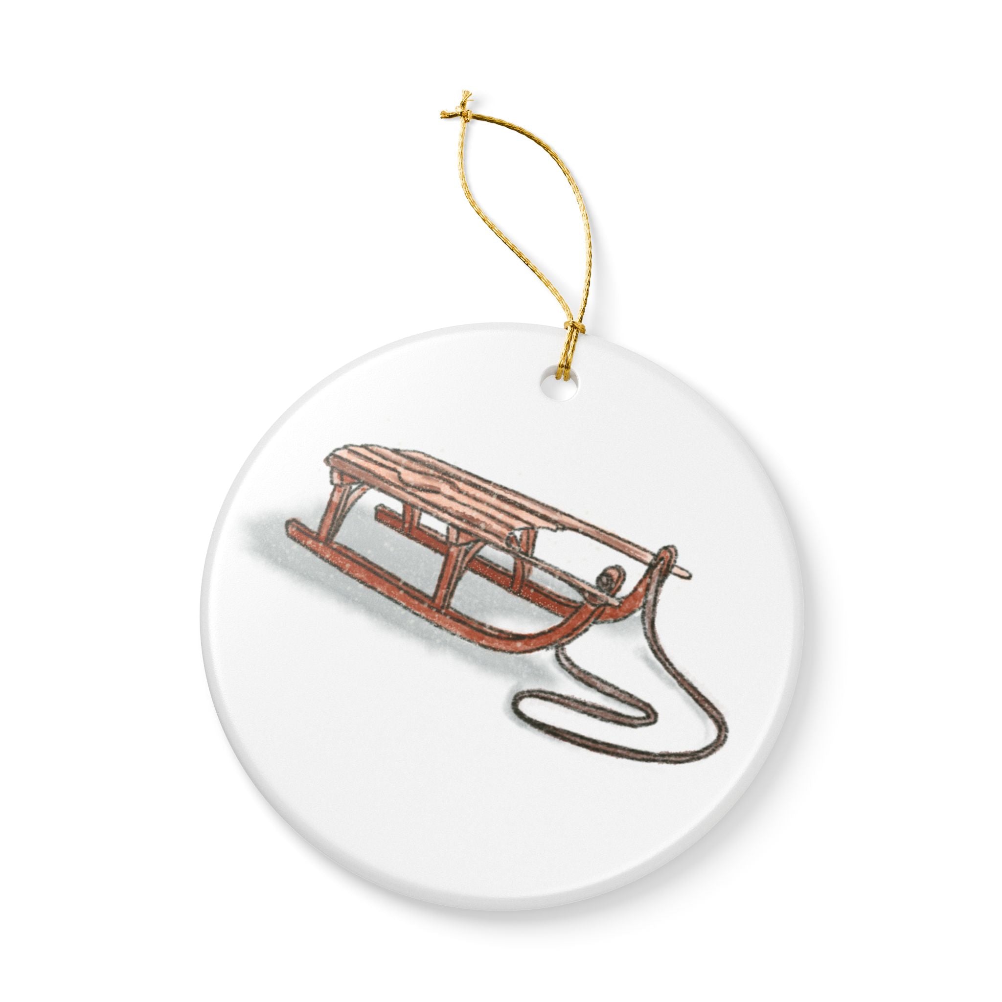 Wooden Sled Ceramic Ornament