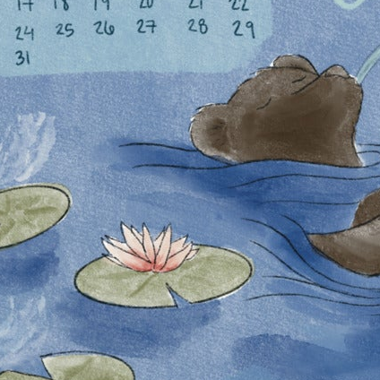 Desk with a calendar showing August, a cup of coffee, and a keyboard.